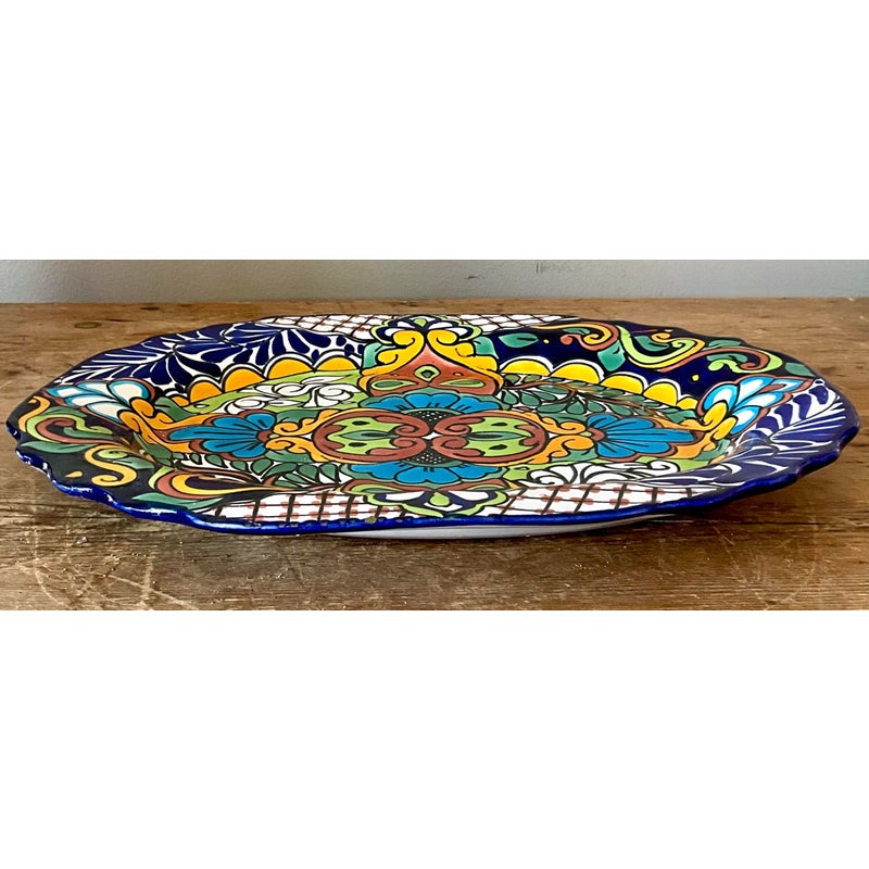 Vintage Boho Mexican Hand Painted Platter - Back view