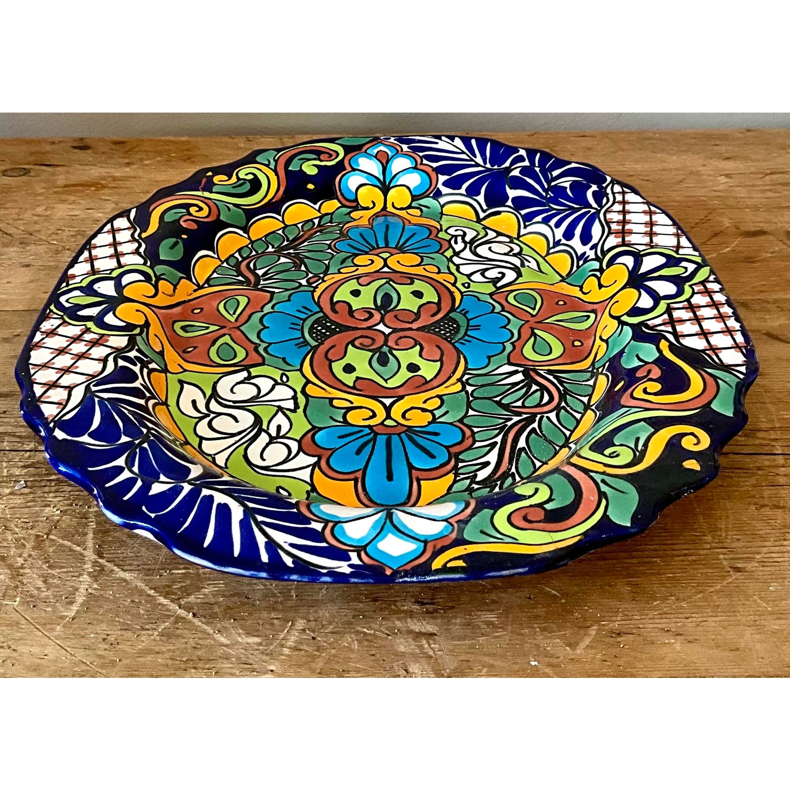 Vintage Boho Mexican Hand Painted Platter - Detail view