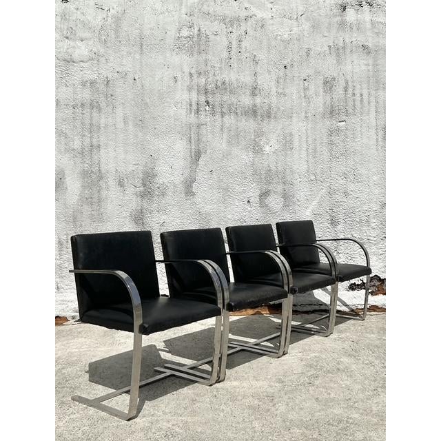 Vintage Boho Mies Van Der Rohe Brno Leather Dining Chairs - Set of 4 - Side view