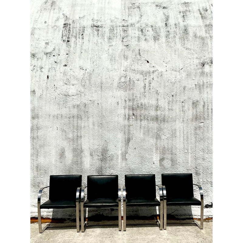 Vintage Boho Mies Van Der Rohe Brno Leather Dining Chairs - Set of 4 - Back view