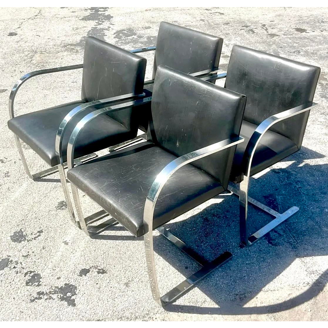 Vintage Boho Mies Van Der Rohe Brno Leather Dining Chairs - Set of 4 - Top view