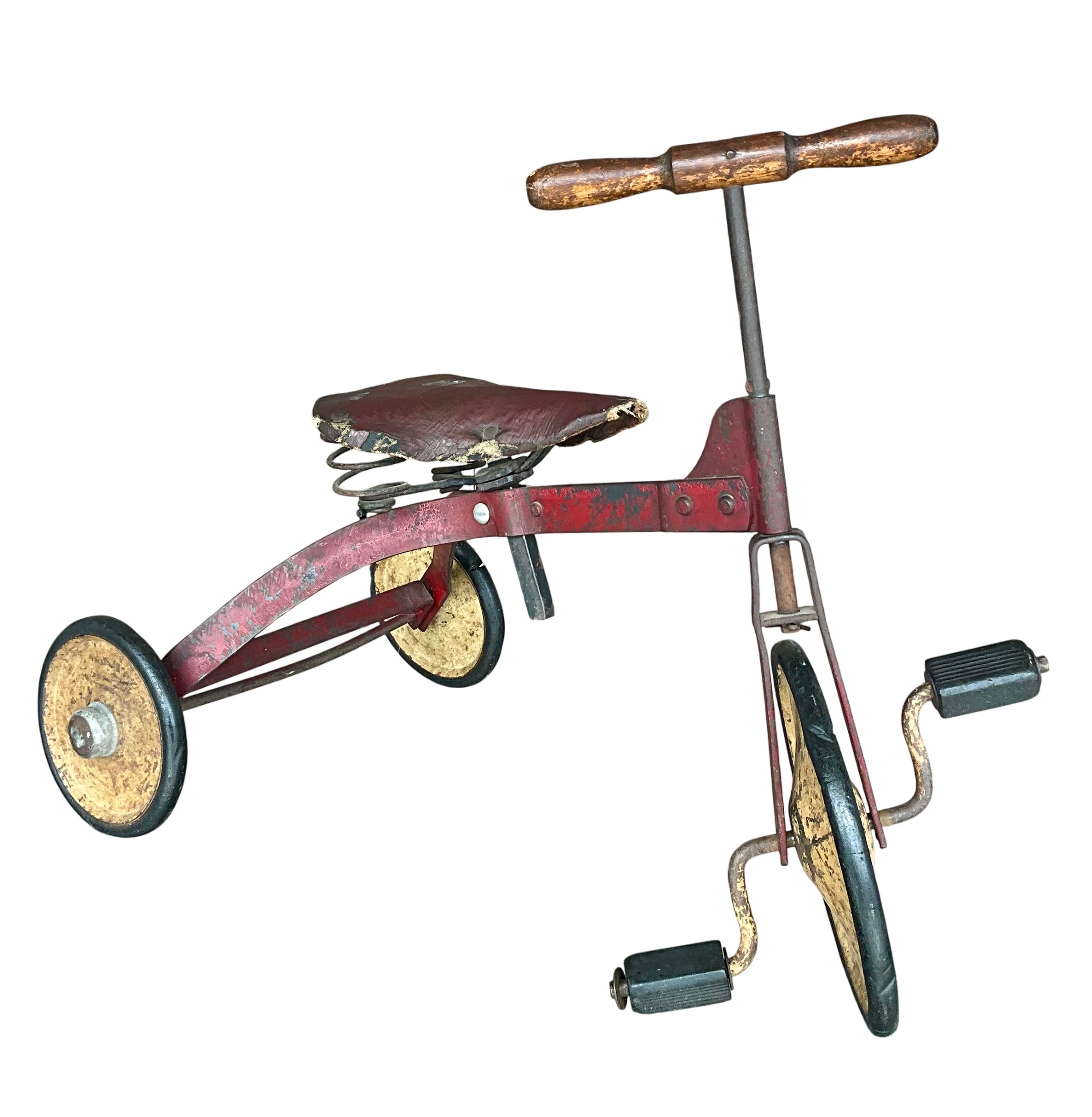 Vintage Boho Mini Tricycle with Leather Seat  - Detail view