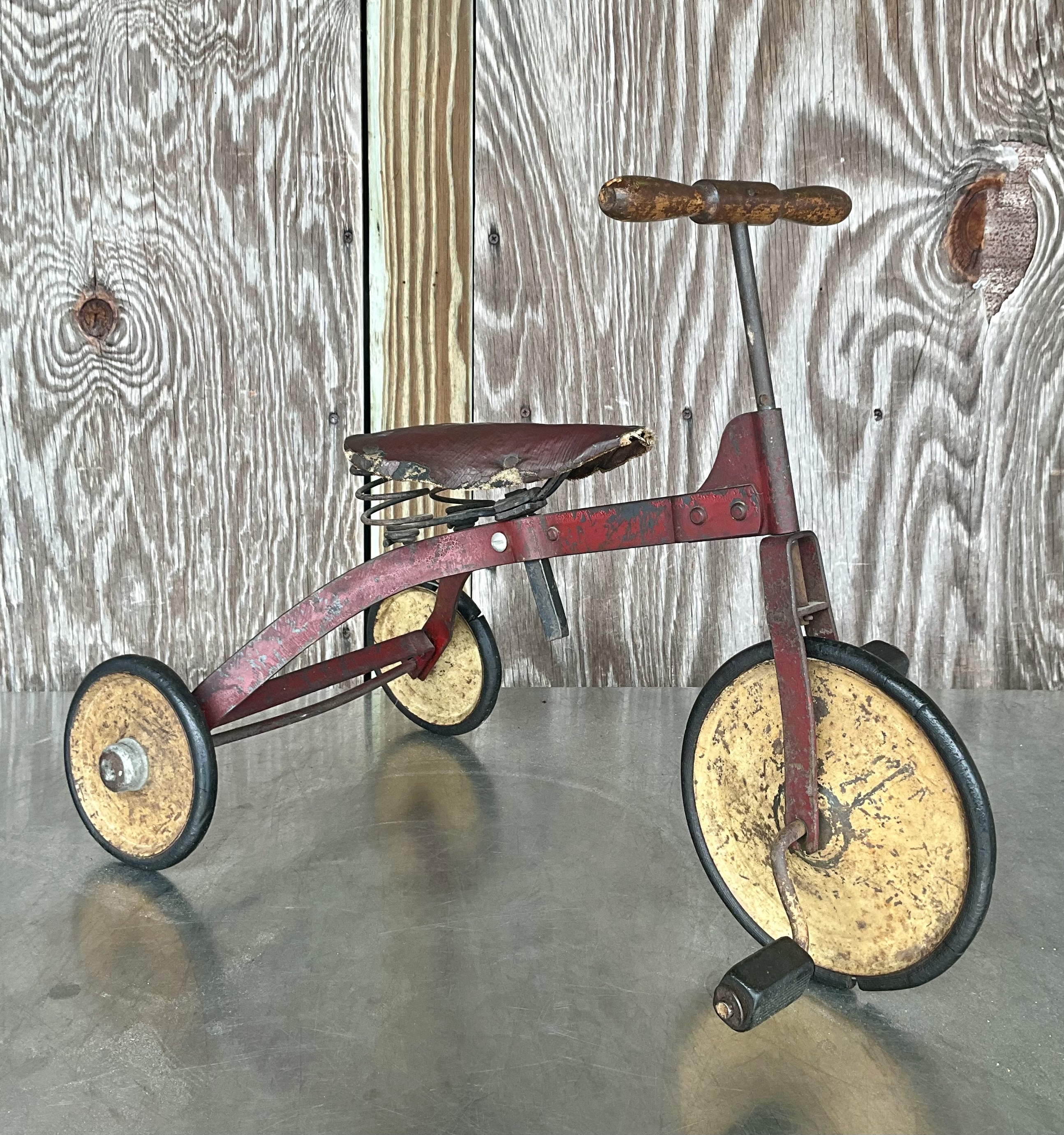 Vintage Boho Mini Tricycle with Leather Seat - Top view