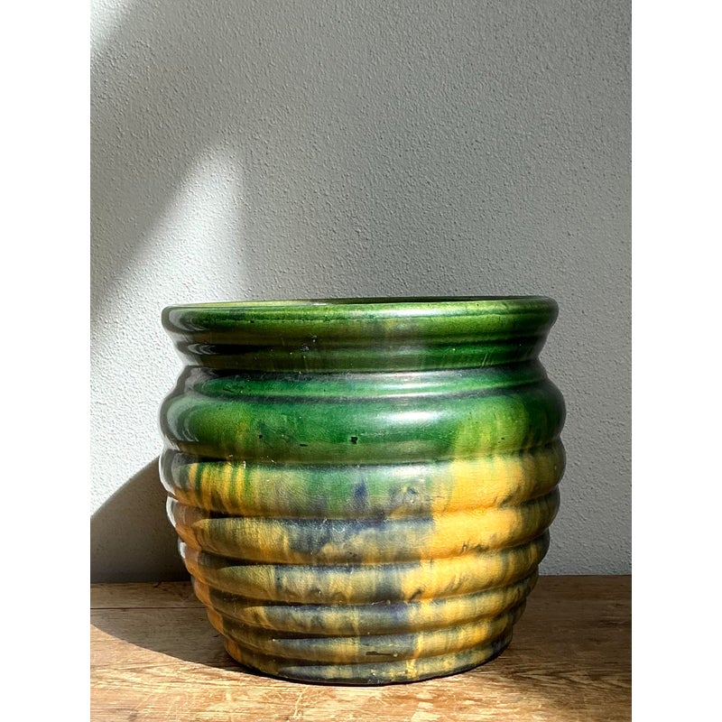Vintage Boho Mixed Glaze Vase - Top view