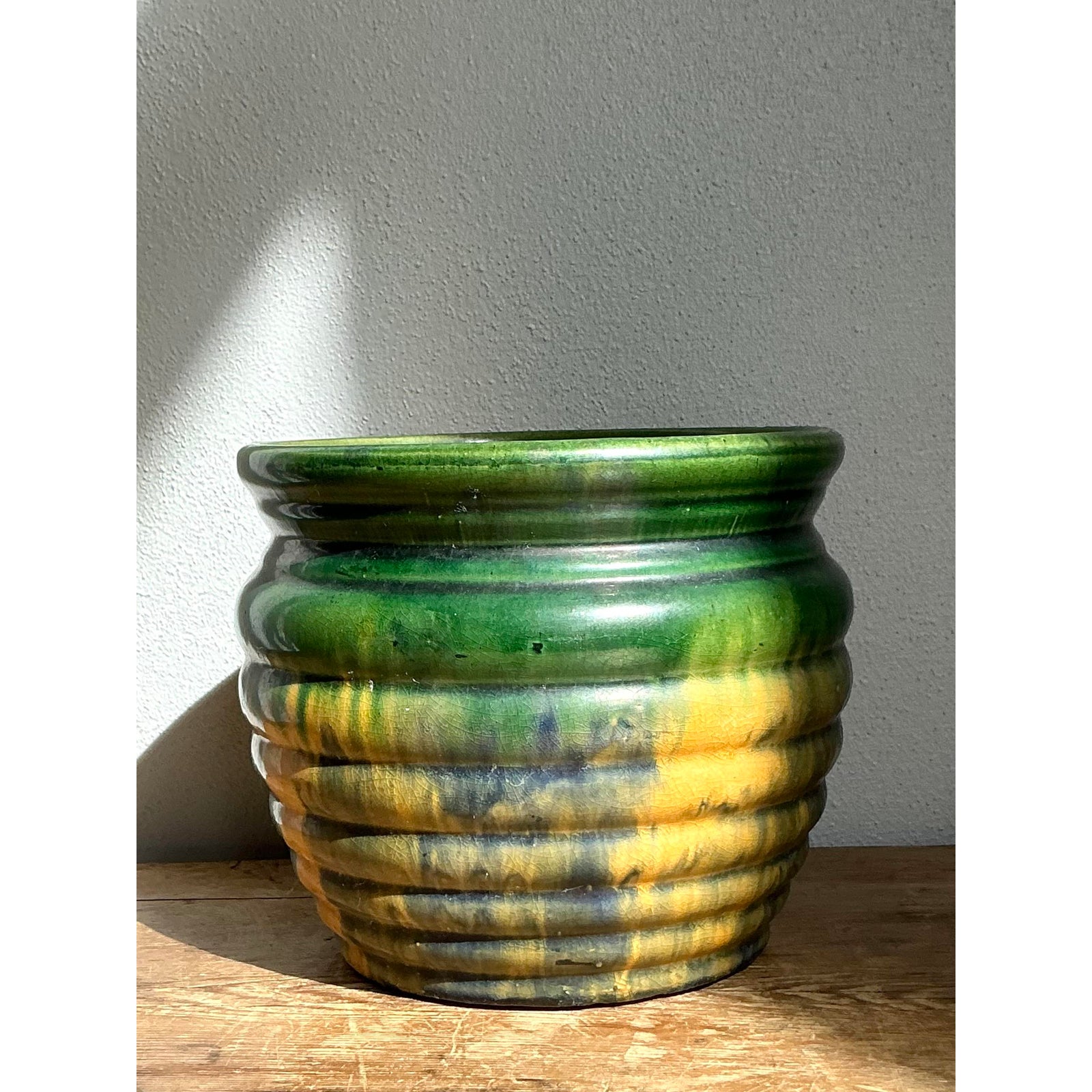 Vintage Boho Mixed Glaze Vase - Side view