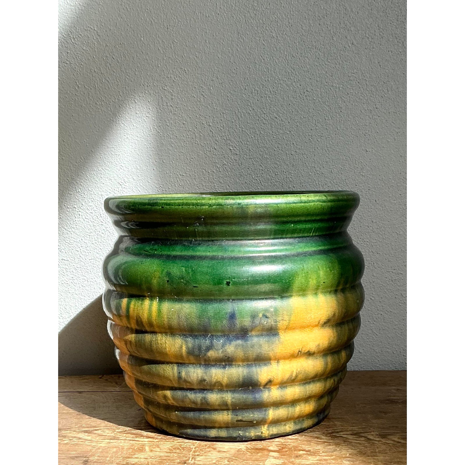 Vintage Boho Mixed Glaze Vase - Back view