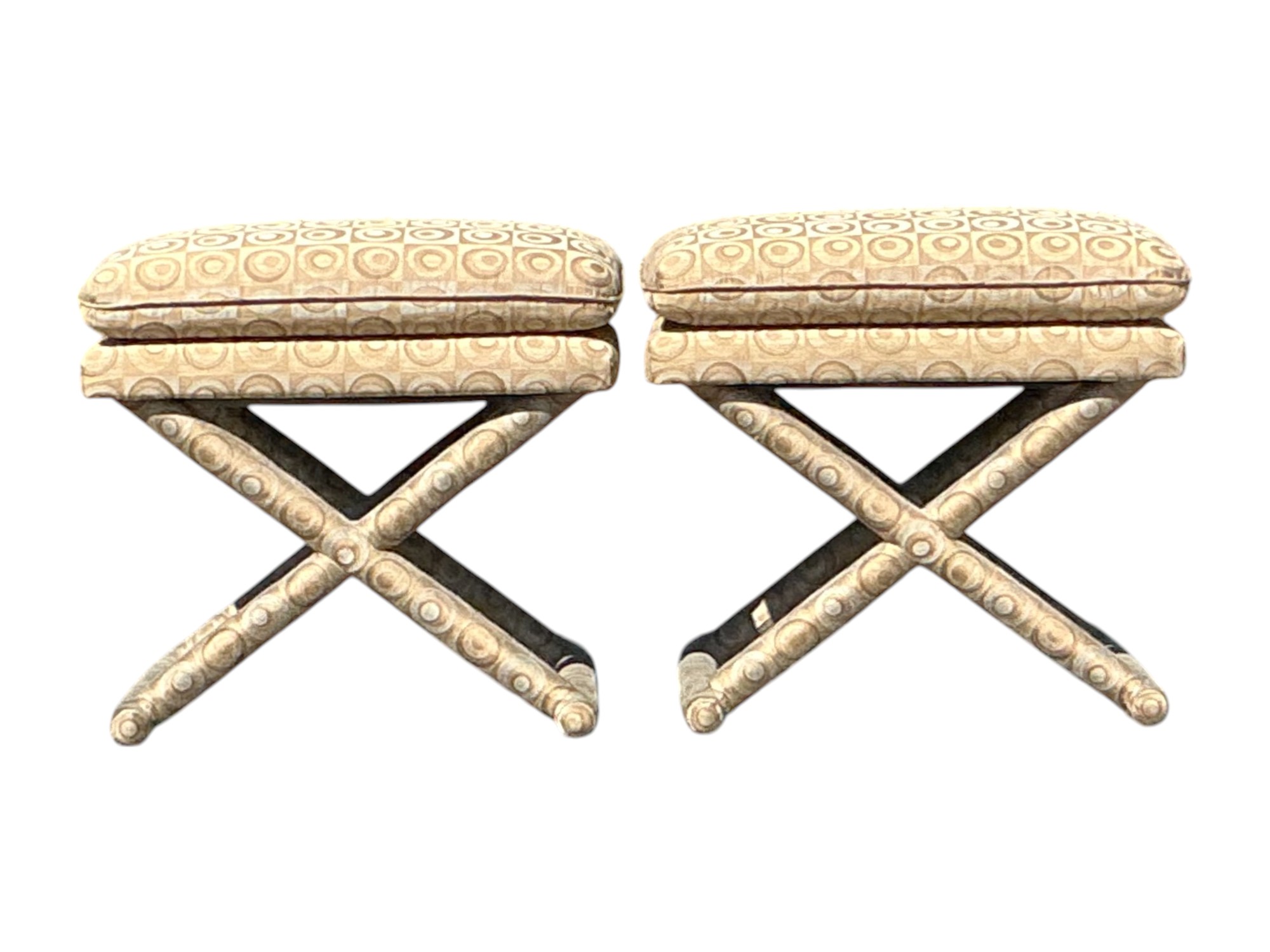 Vintage Boho Mod Jacquard X Bench - A Pair - Detail view