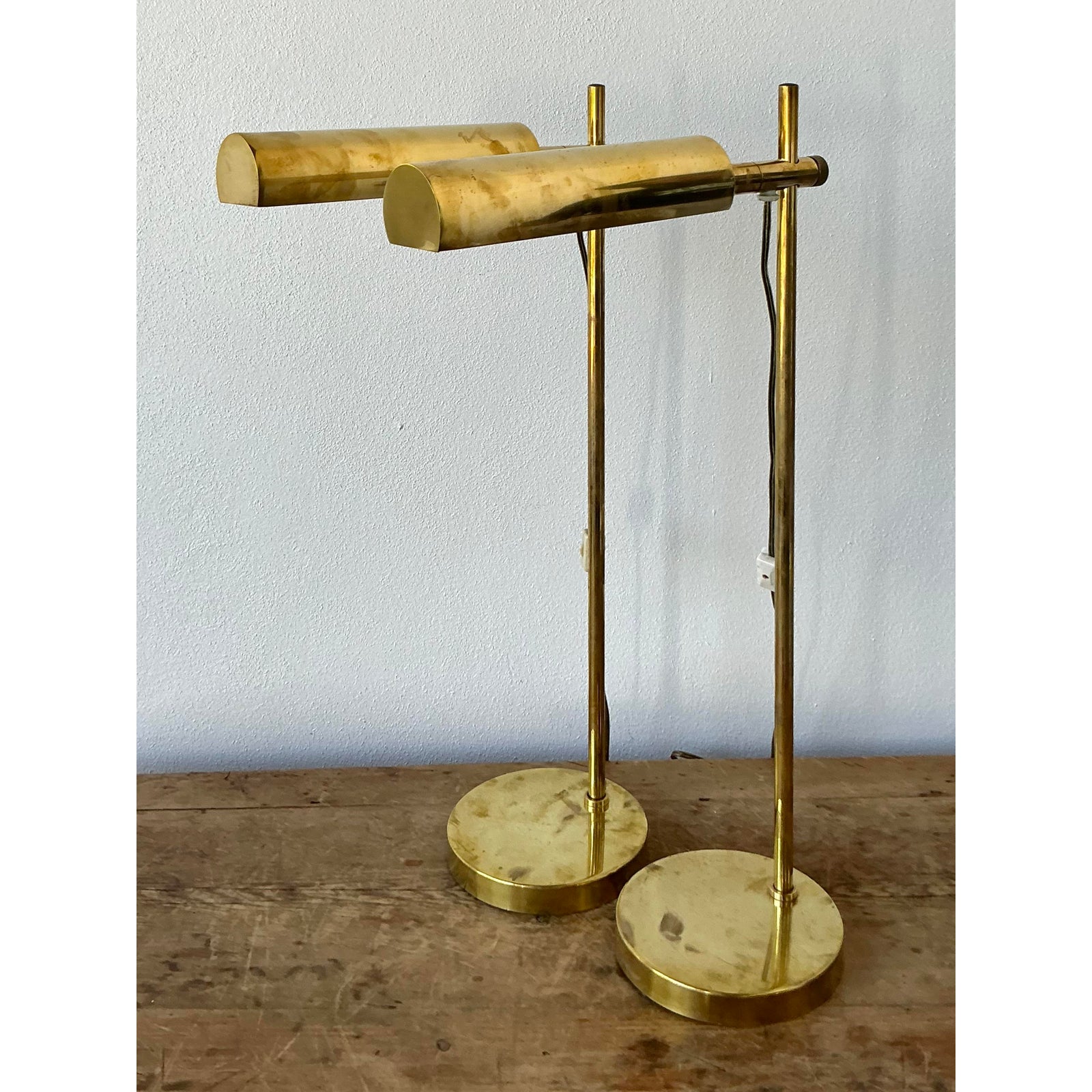 Vintage Boho Modernist Brass Table Lamps - A Pair - Side view