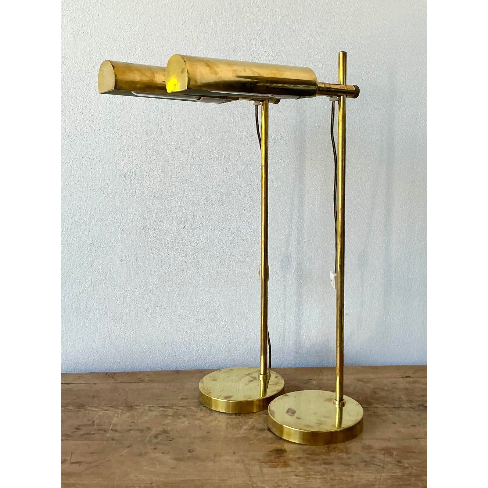 Vintage Boho Modernist Brass Table Lamps - A Pair - Detail view