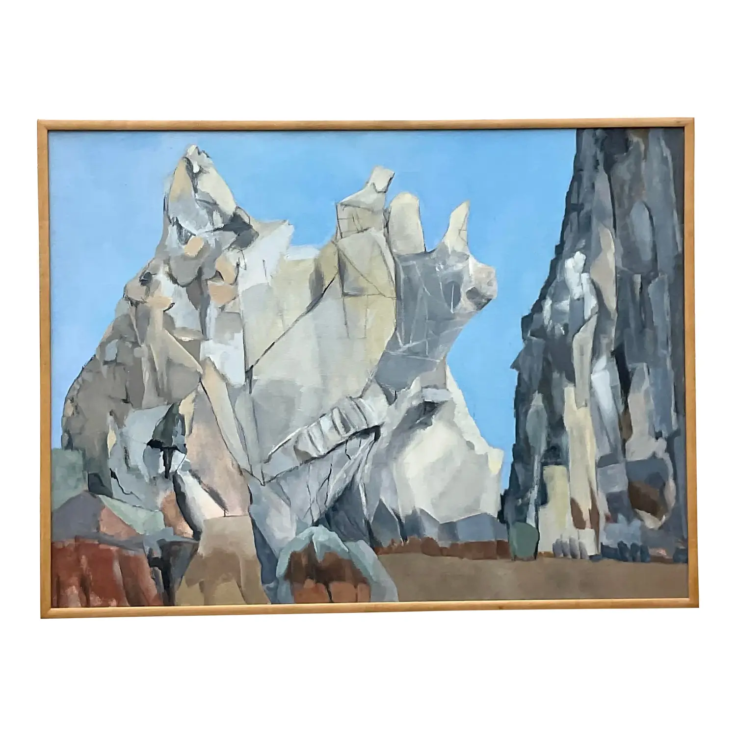 Vintage Boho Modernist Landscape Oil on Canvas Painting