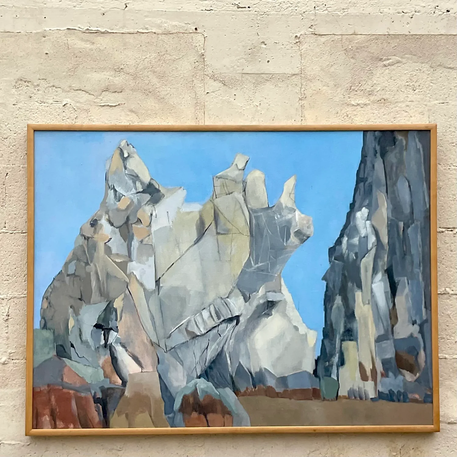 Vintage Boho Modernist Landscape Oil on Canvas Painting - Top view