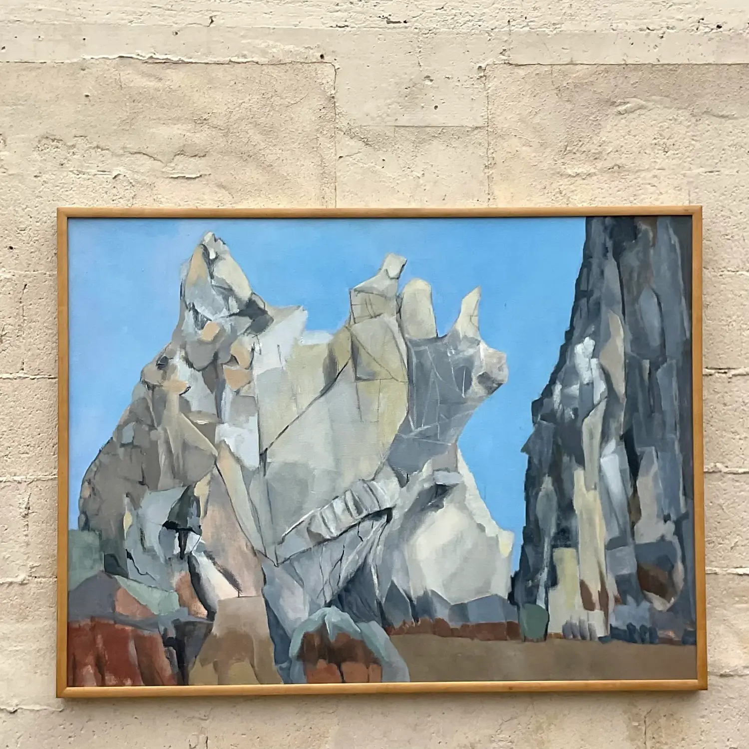 Vintage Boho Modernist Landscape Oil on Canvas Painting - Side view