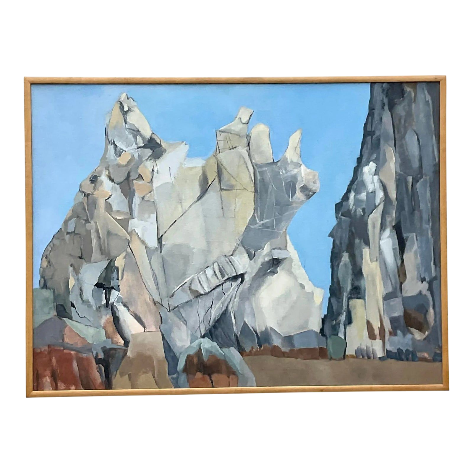 Vintage Boho Modernist Landscape Oil on Canvas Painting