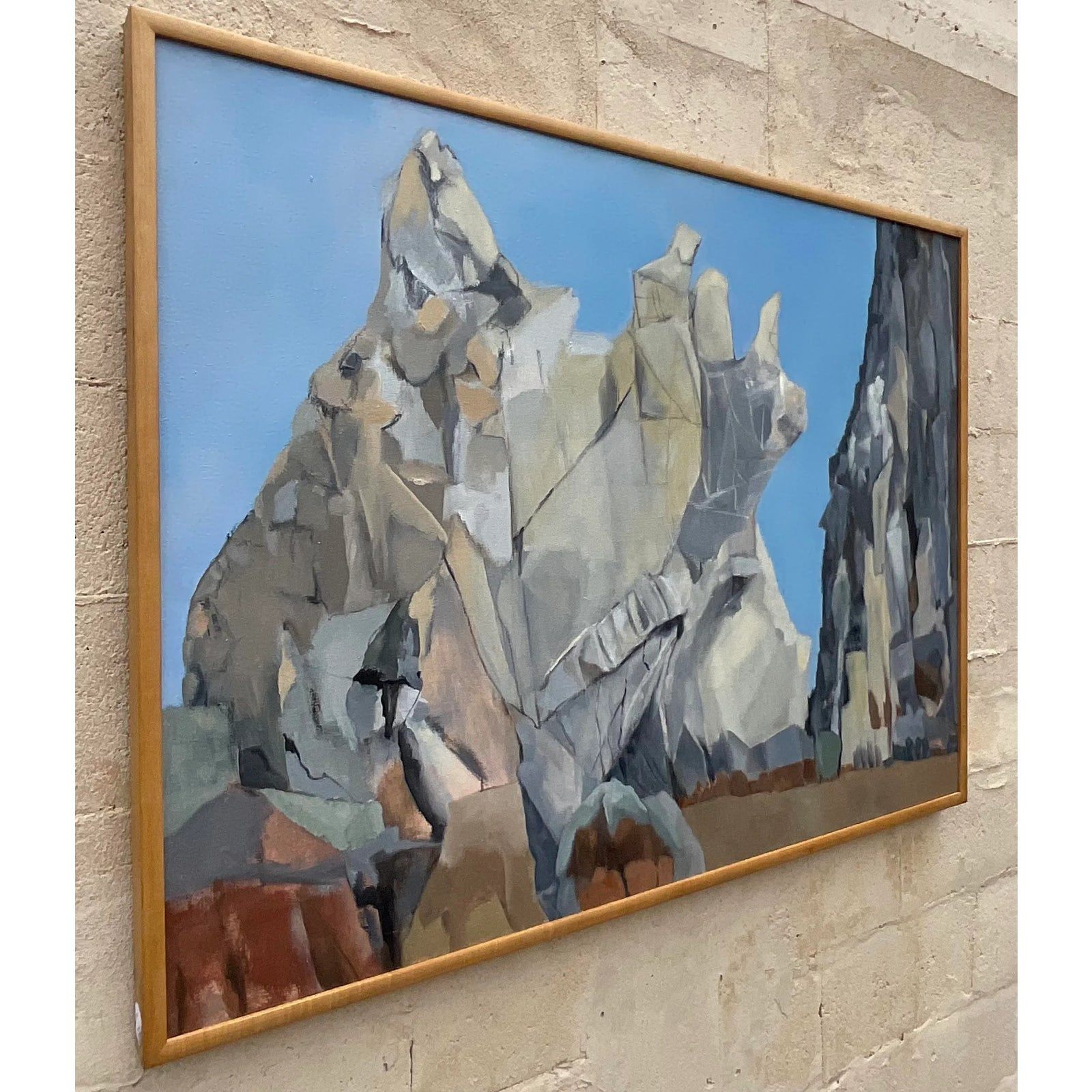 Vintage Boho Modernist Landscape Oil on Canvas Painting - Side view