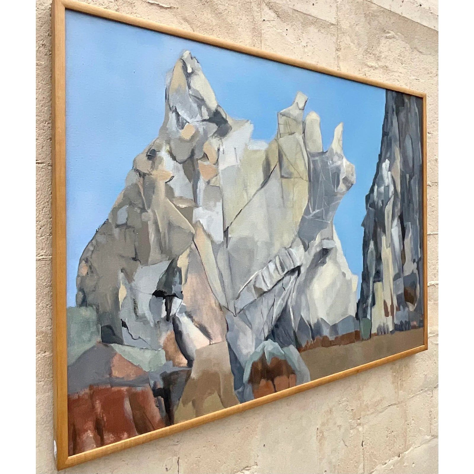 Vintage Boho Modernist Landscape Oil on Canvas Painting - Detail view