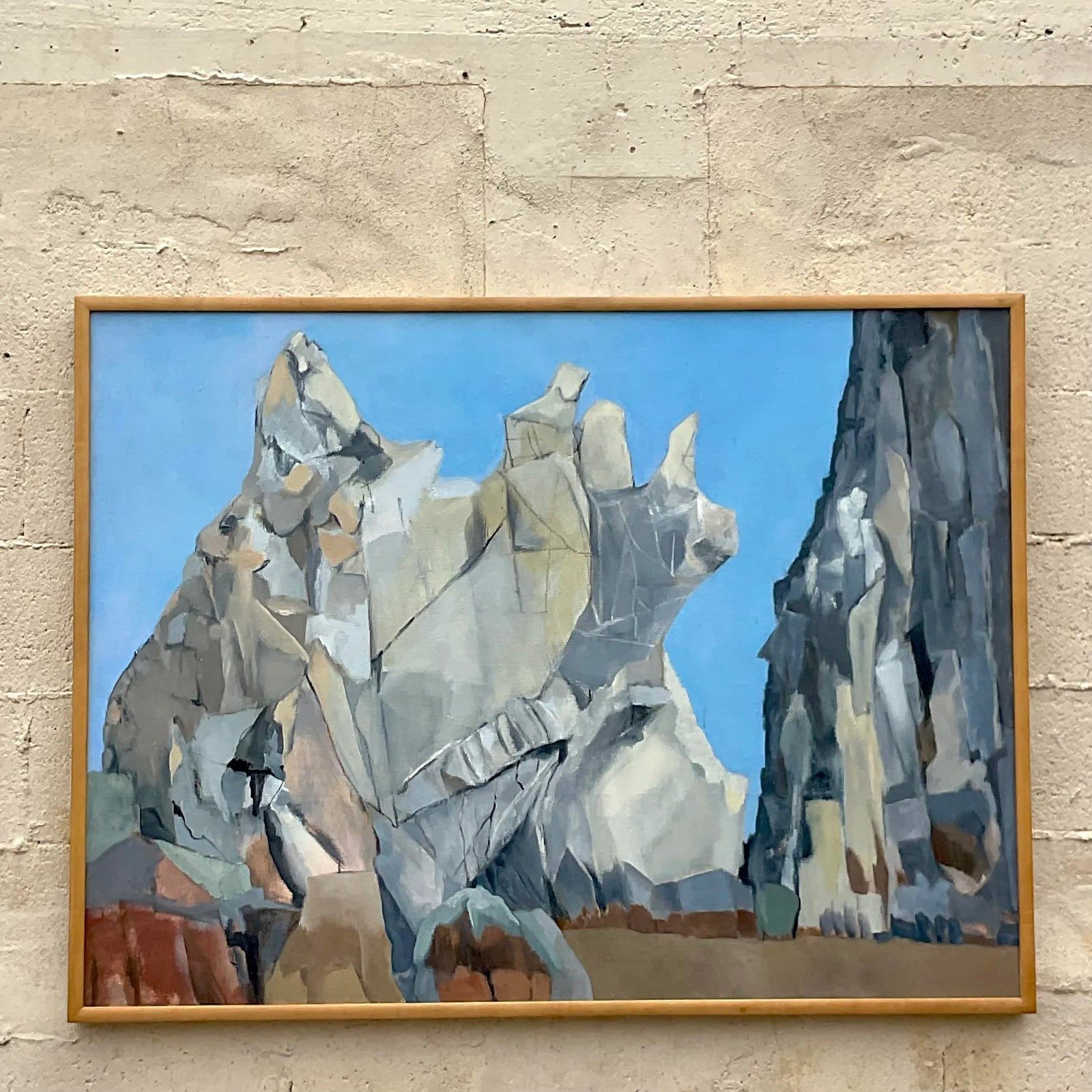 Vintage Boho Modernist Landscape Oil on Canvas Painting - Back view