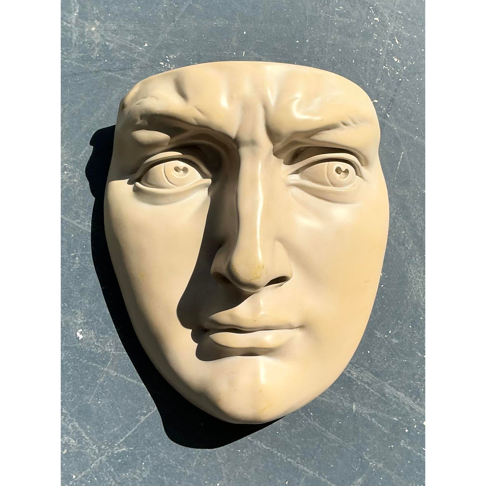 Vintage Boho Molded Resin David Face Wall Sculpture - Back view