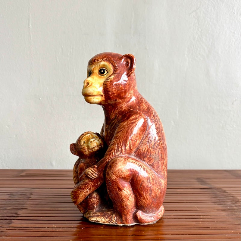 Vintage Boho Monkey Pair Statue - Side view