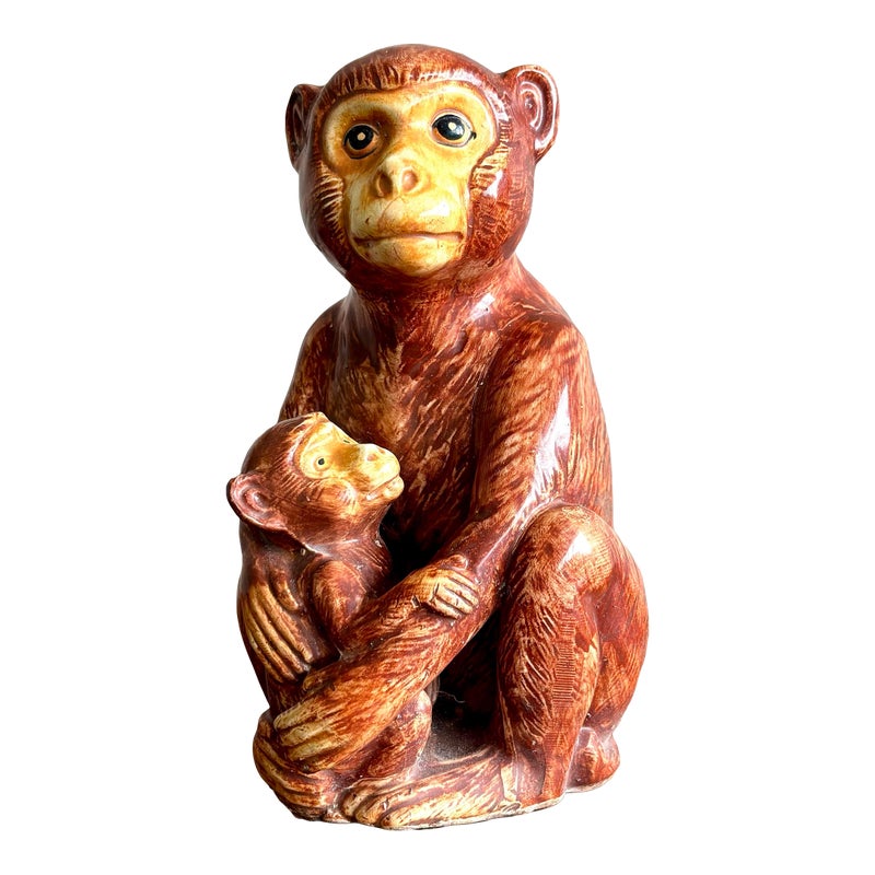 Vintage Boho Monkey Pair Statue - Detail view