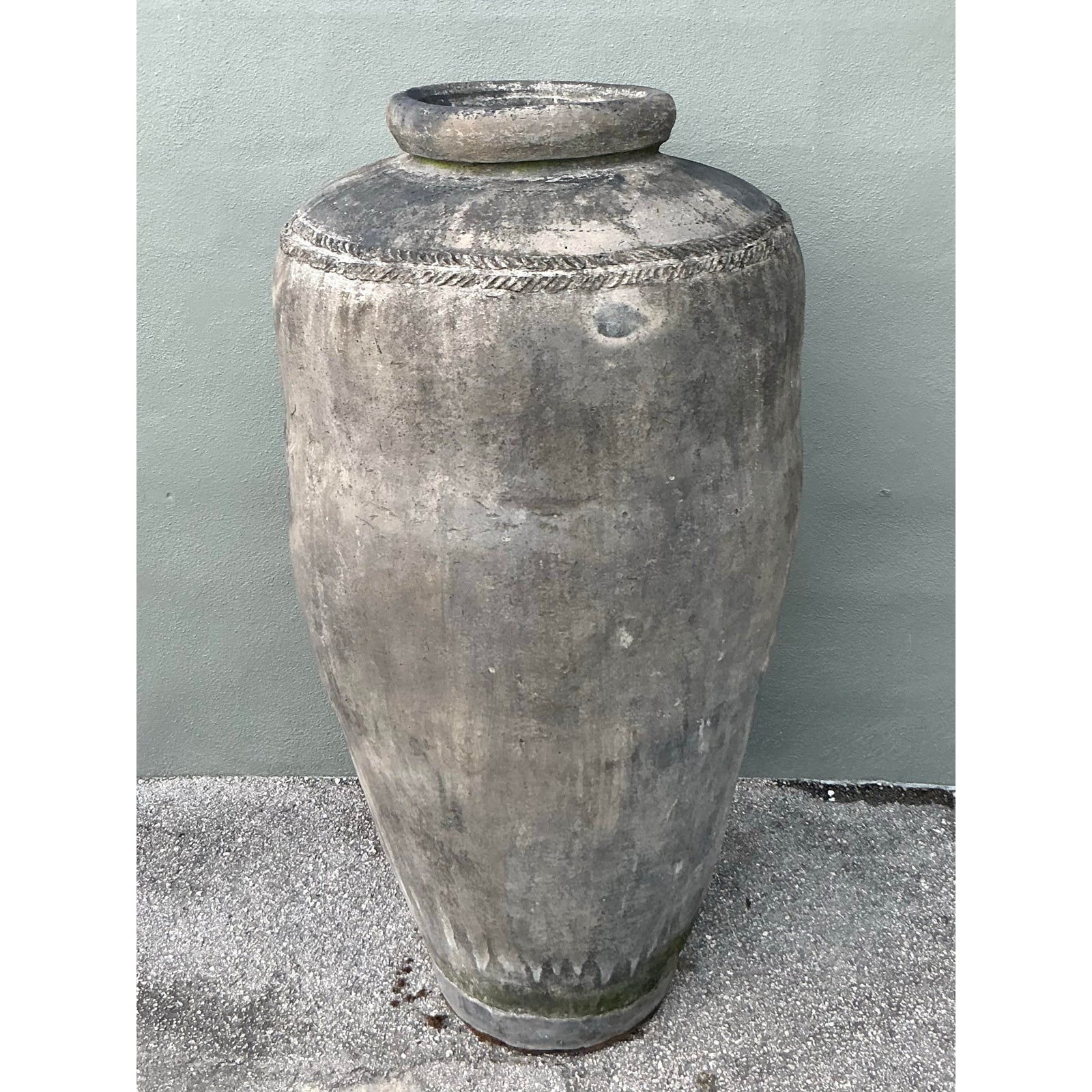 Vintage Boho Monumenral Patinated Ceramic Urn - Side view