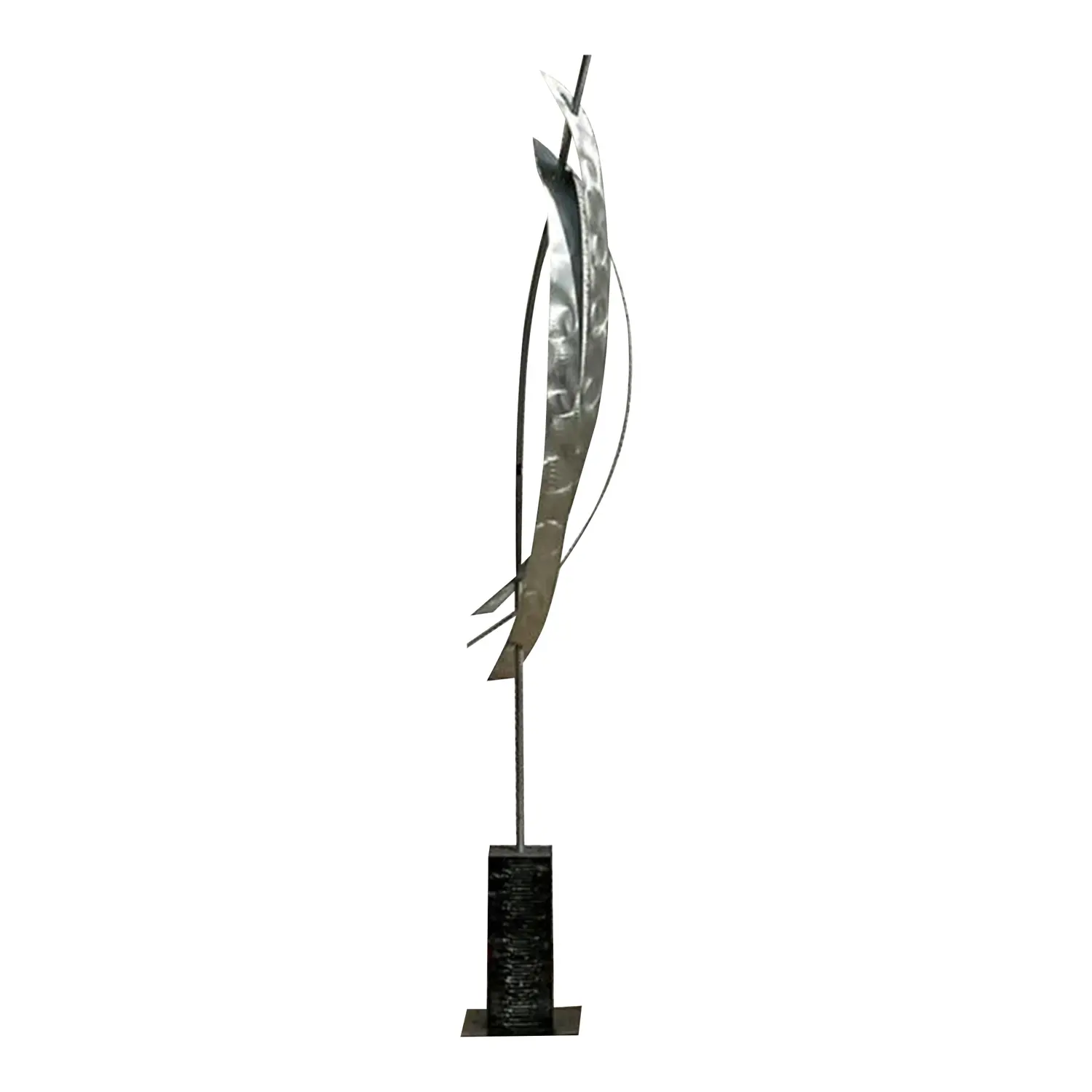 Vintage Boho Monumental Abstract Brushed Steel Sculpture