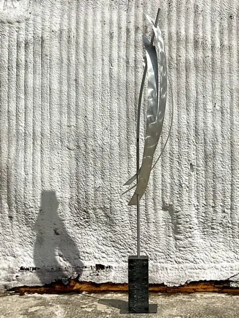 Vintage Boho Monumental Abstract Brushed Steel Sculpture - Top view
