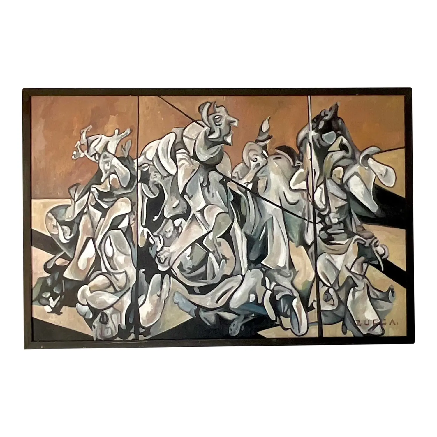 Vintage Boho Monumental Abstract Figurative Oil on Board Painting