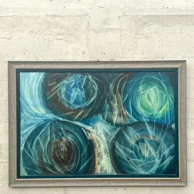Vintage Boho Monumental Abstract Oil Painting on Canvas - Top view