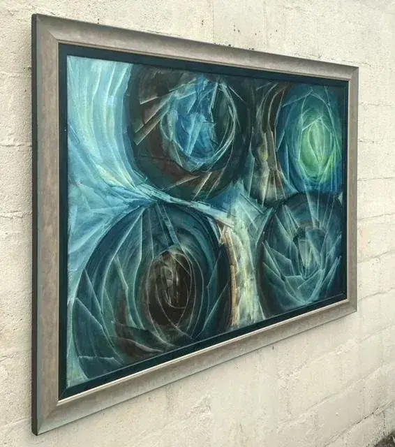 Vintage Boho Monumental Abstract Oil Painting on Canvas - Side view