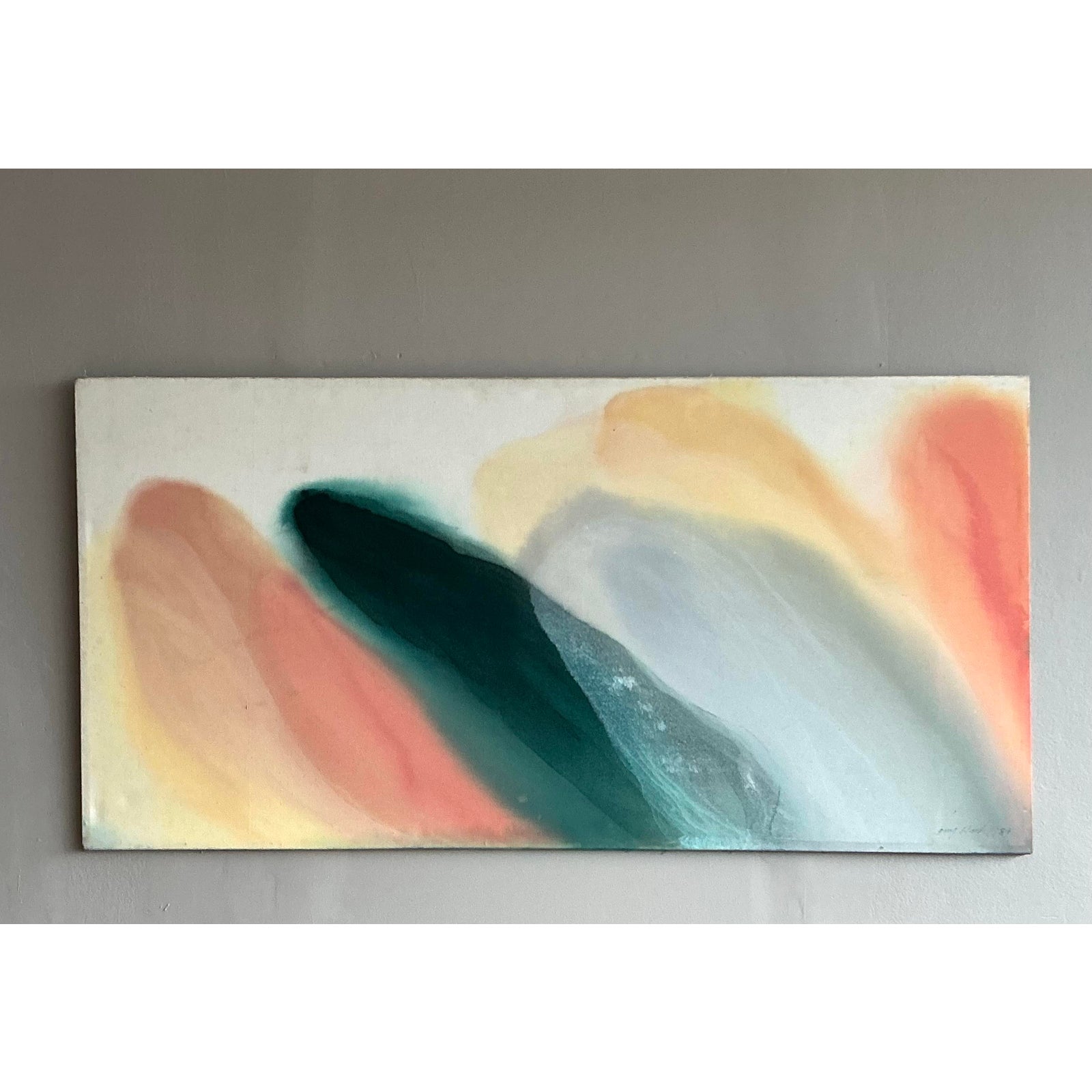 Vintage Boho Monumental Abstract Oil Painting on Canvas - Back view