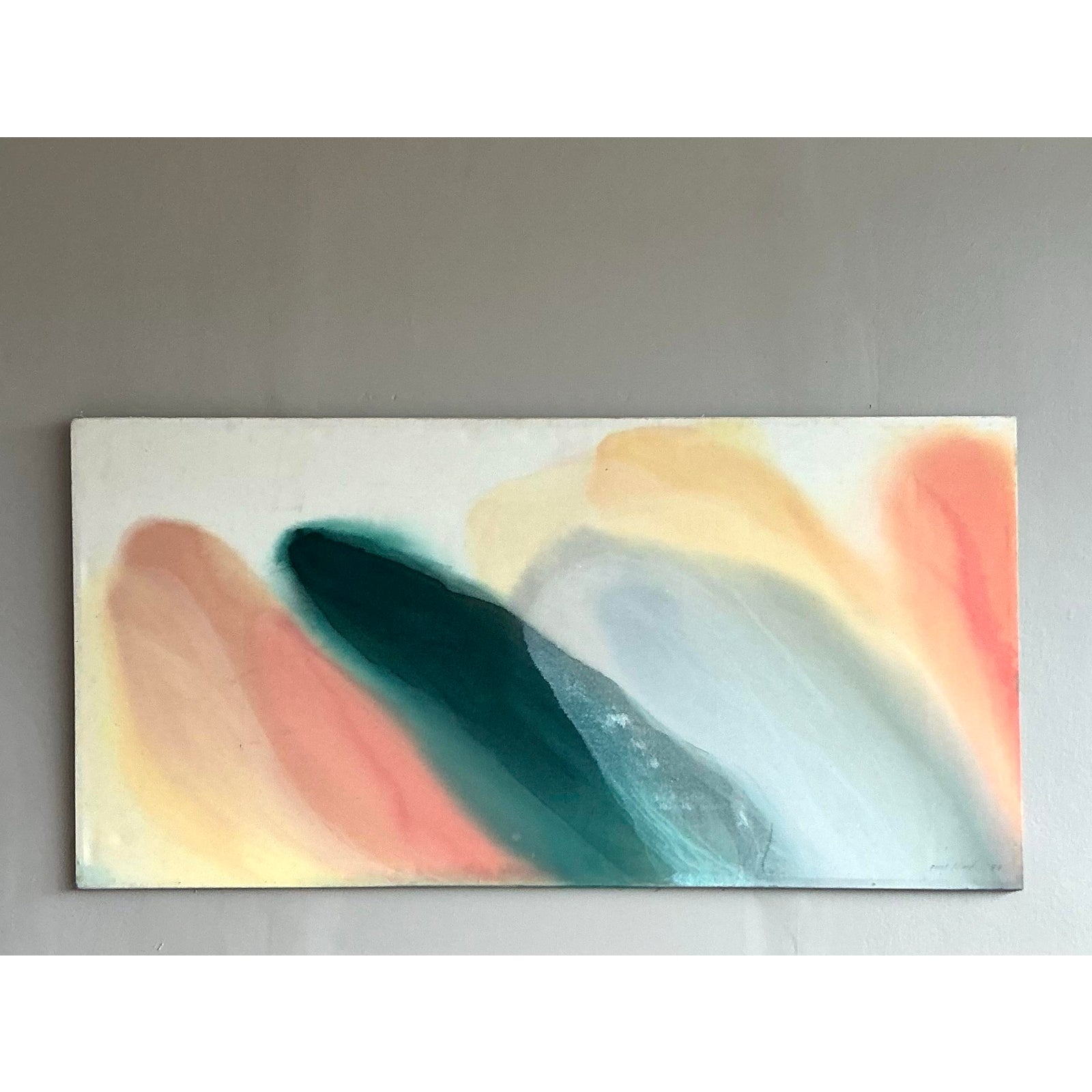 Vintage Boho Monumental Abstract Oil Painting on Canvas - Top view