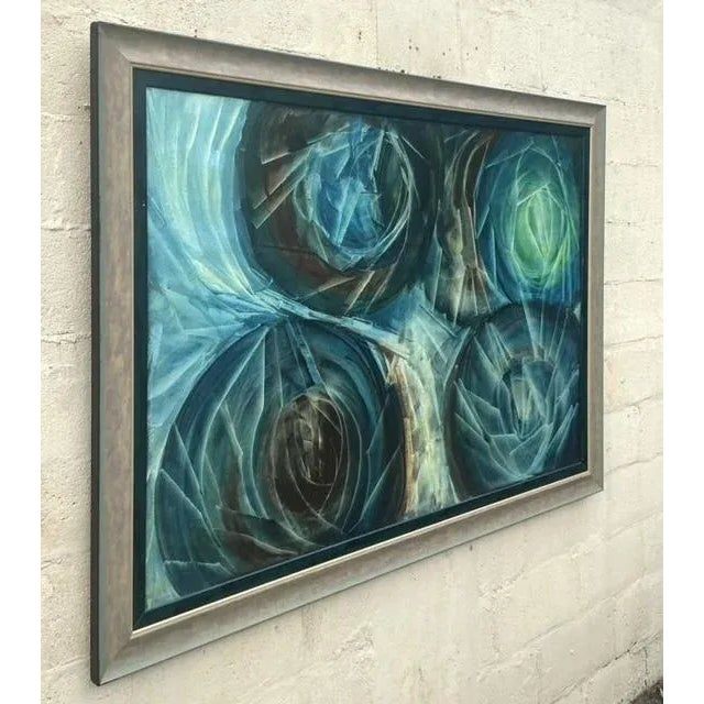 Vintage Boho Monumental Abstract Oil Painting on Canvas - Side view