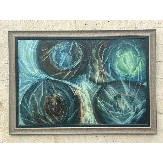Vintage Boho Monumental Abstract Oil Painting on Canvas - Top view