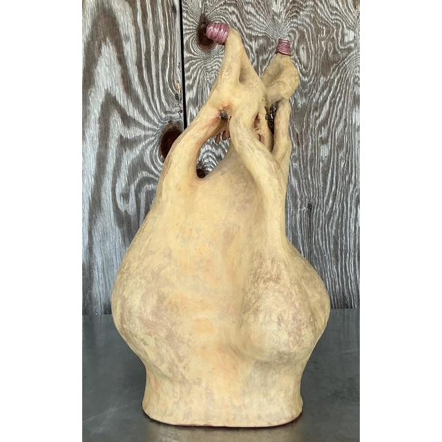 Vintage Boho Monumental Abstract Studio Pottery Vase - Top view
