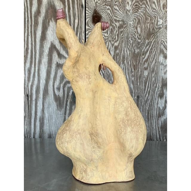 Vintage Boho Monumental Abstract Studio Pottery Vase - Back view