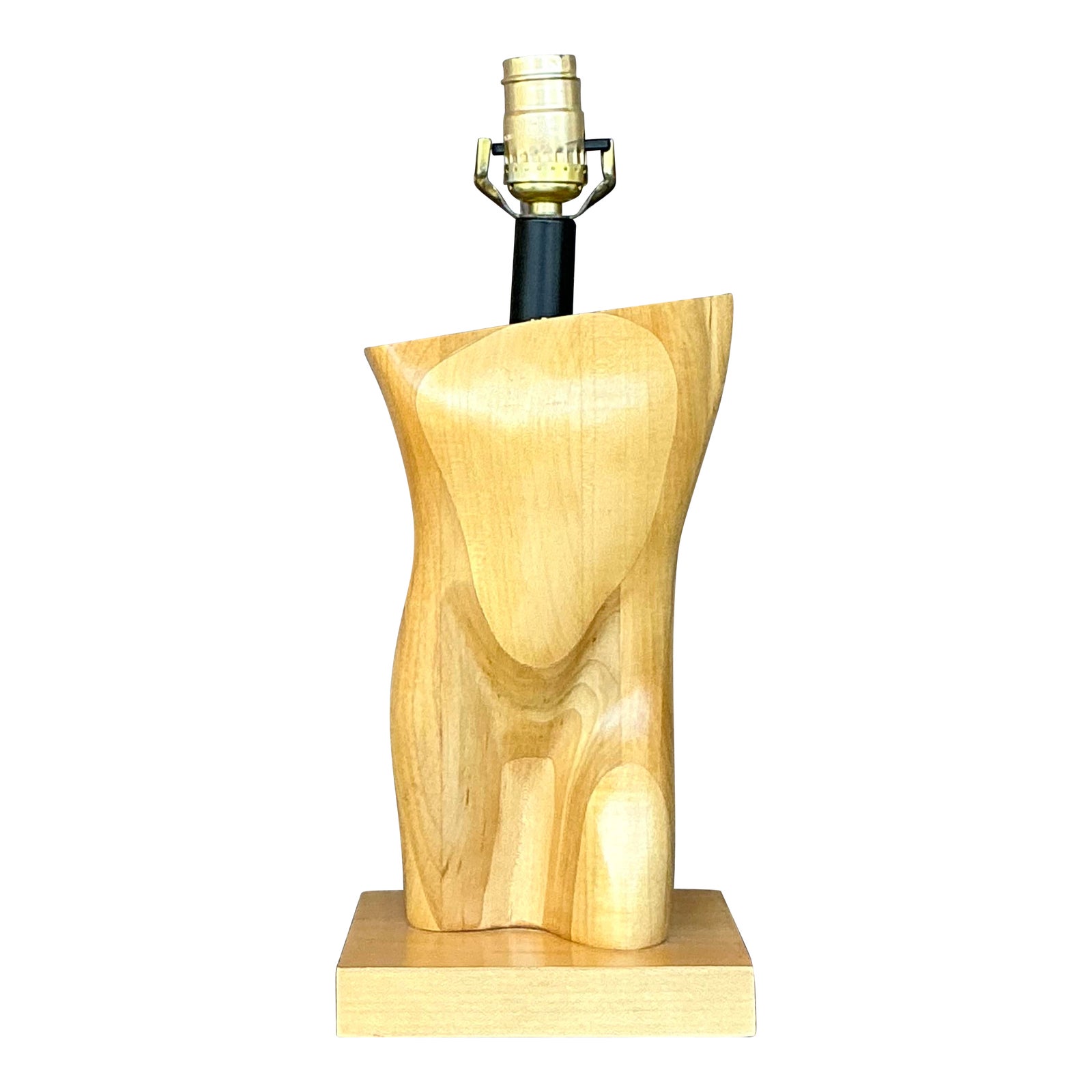 Vintage Boho Monumental Carved Male Torso Lamp - Detail view