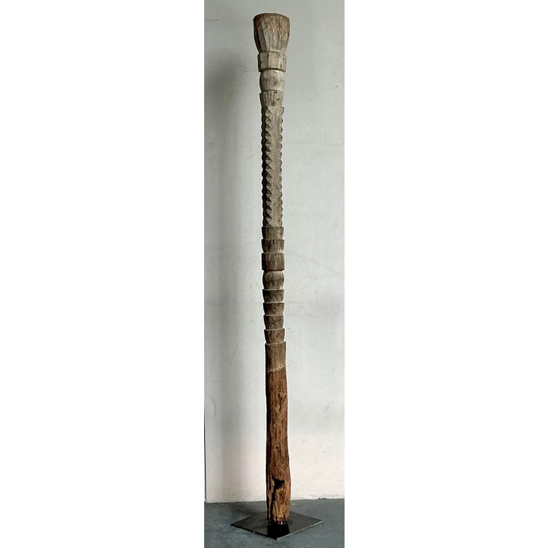 Vintage Boho Monumental Carved Totem Sculpture - Top view