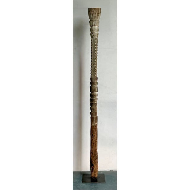 Vintage Boho Monumental Carved Totem Sculpture - Side view