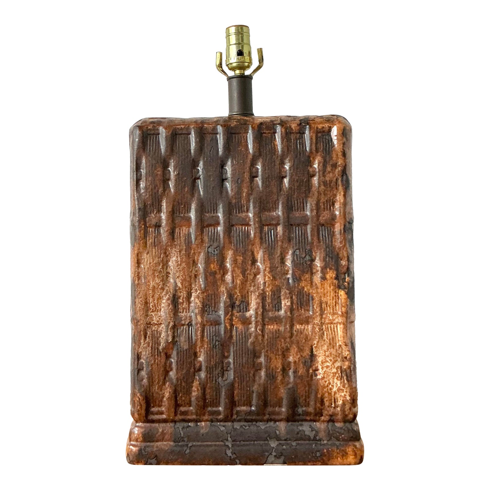 Vintage Boho Monumental Ceramic Weave Lamp