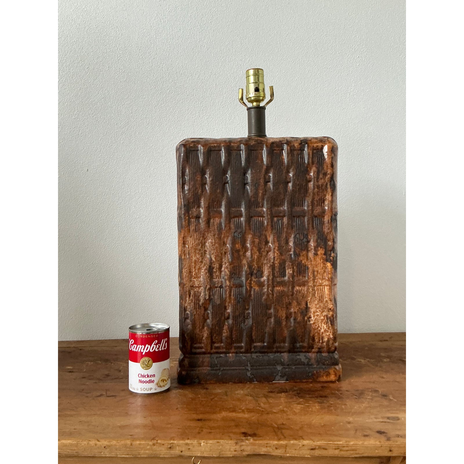 Vintage Boho Monumental Ceramic Weave Lamp - Top view