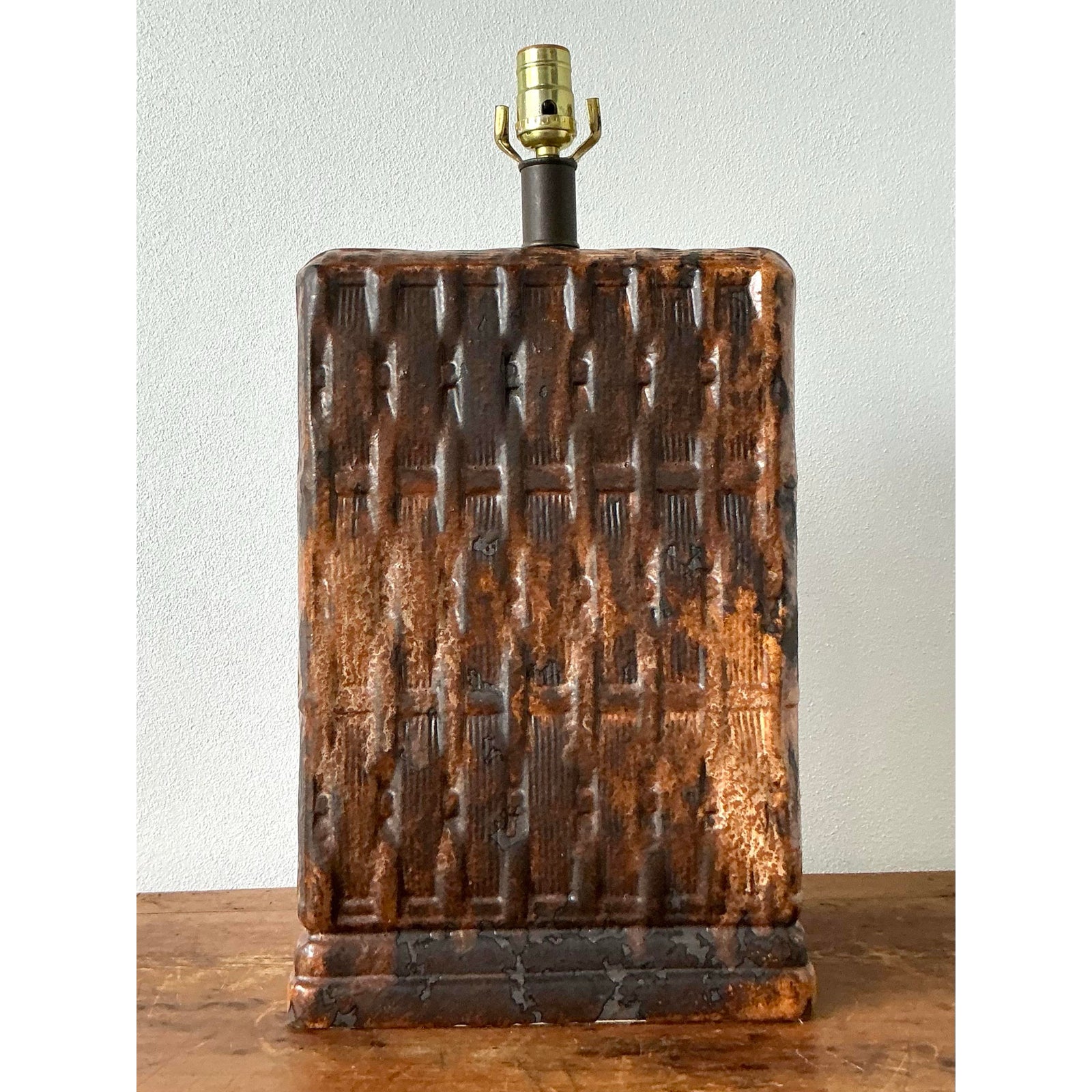 Vintage Boho Monumental Ceramic Weave Lamp - Back view