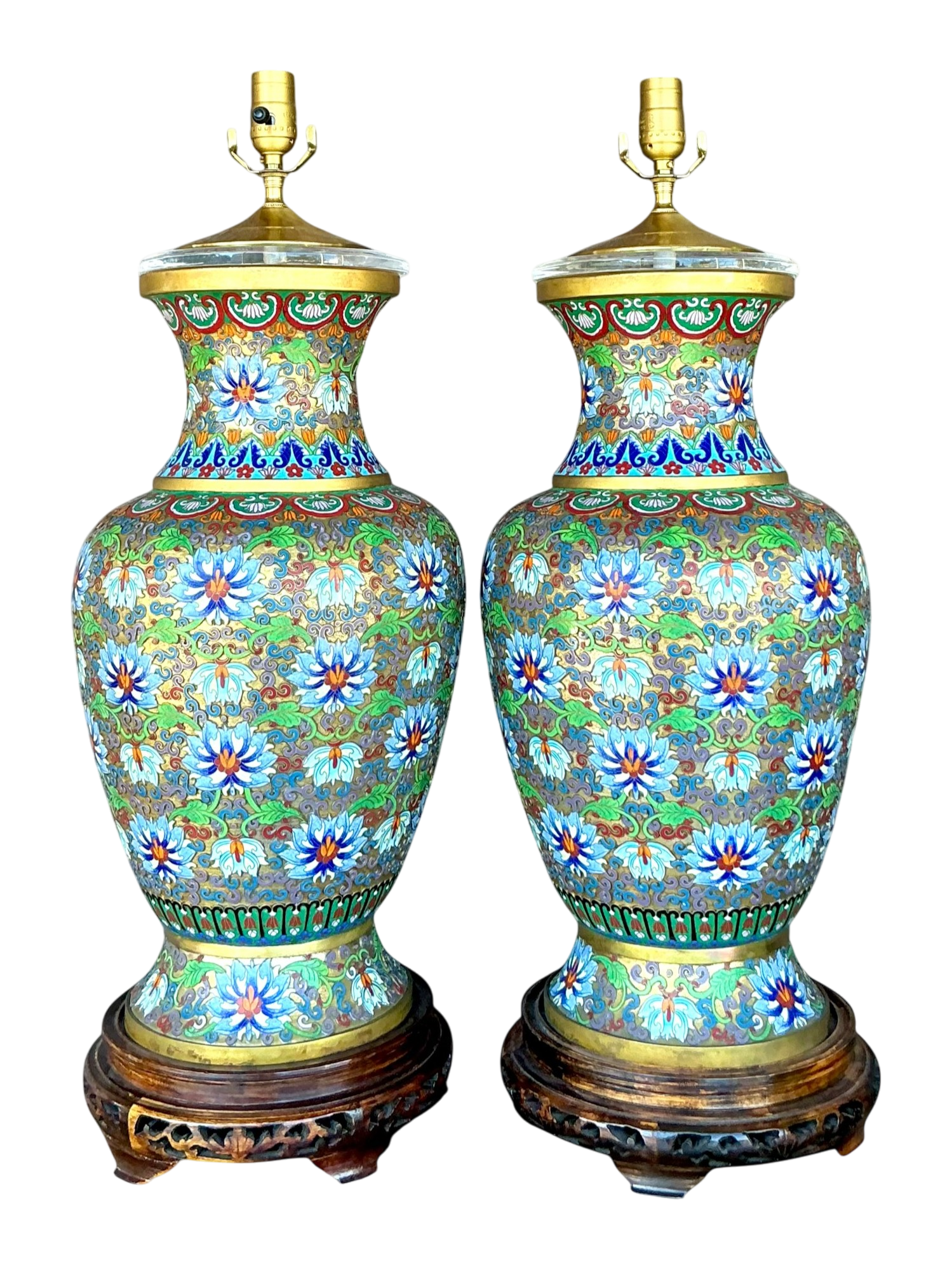 Vintage Boho Monumental Cloisonné Lamps - A Pair - Detail view