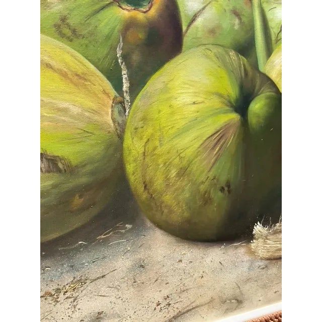 Vintage Boho Monumental Contemporary Original Oil Painting of Coconuts, Framed - Top view