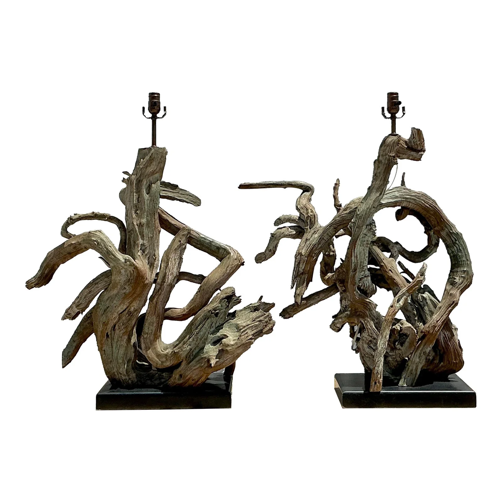 Vintage Boho Monumental Driftwood Lamps - A Pair