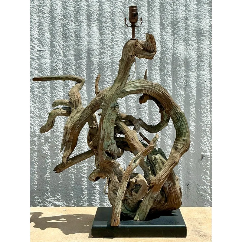 Vintage Boho Monumental Driftwood Lamps - A Pair - Side view