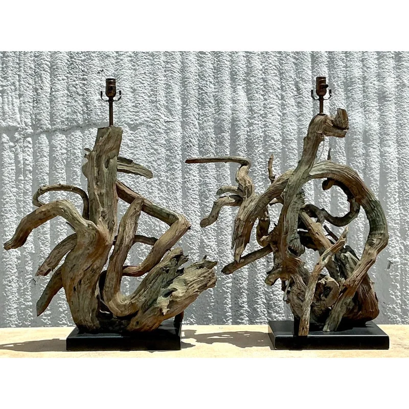 Vintage Boho Monumental Driftwood Lamps - A Pair - Detail view