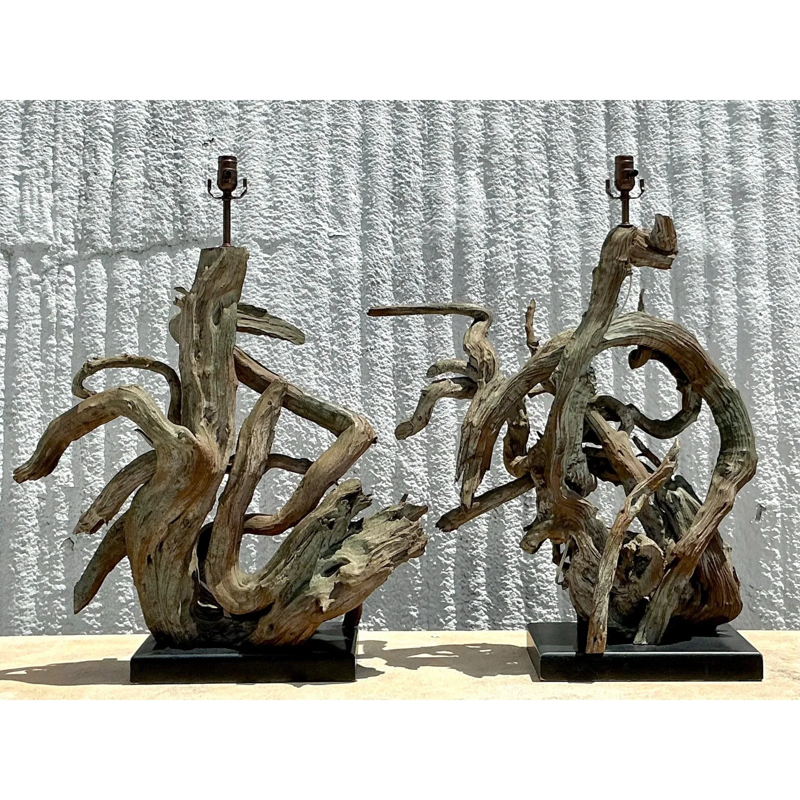 Vintage Boho Monumental Driftwood Lamps - A Pair - Top view