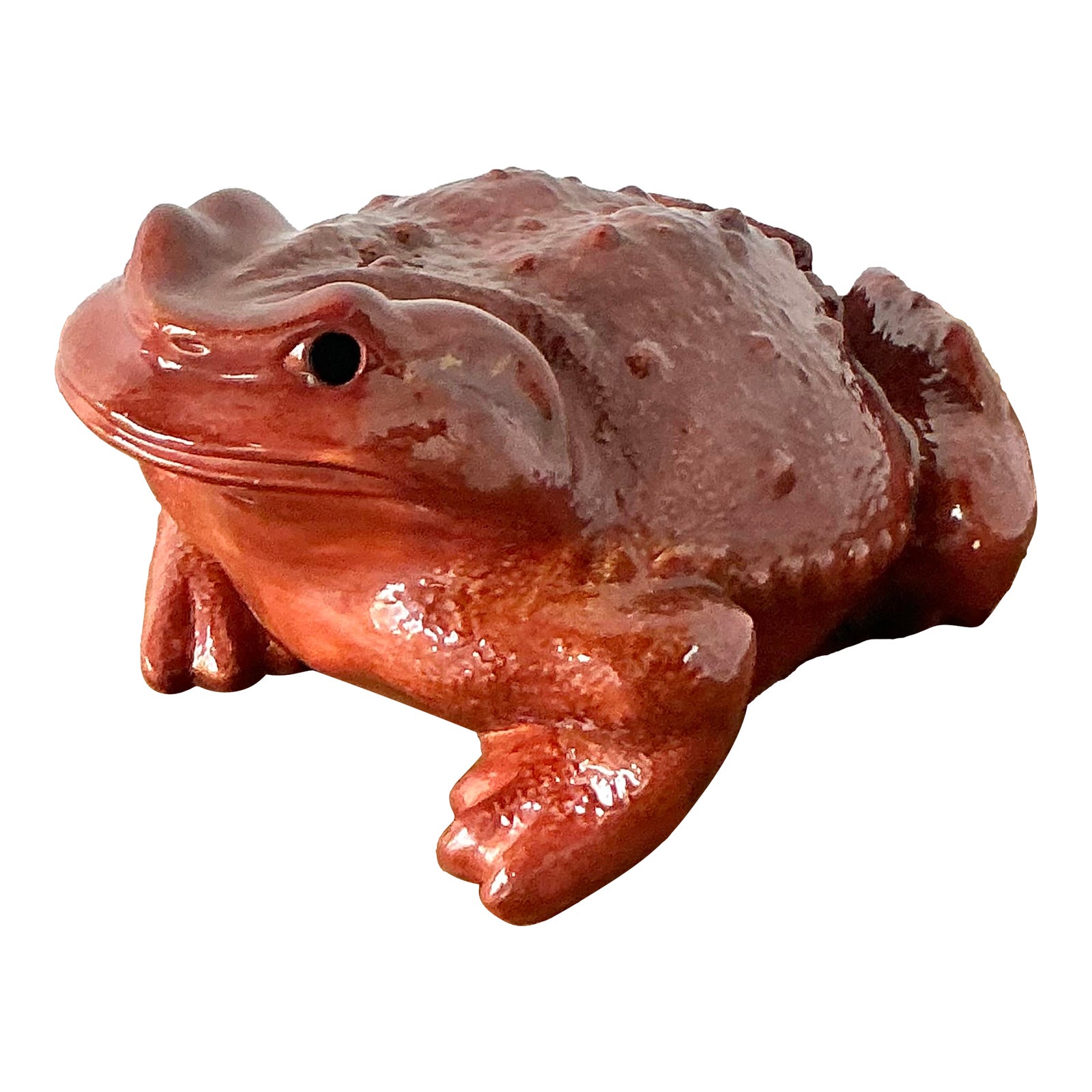 Vintage Boho Monumental Glazed Ceramic Frog