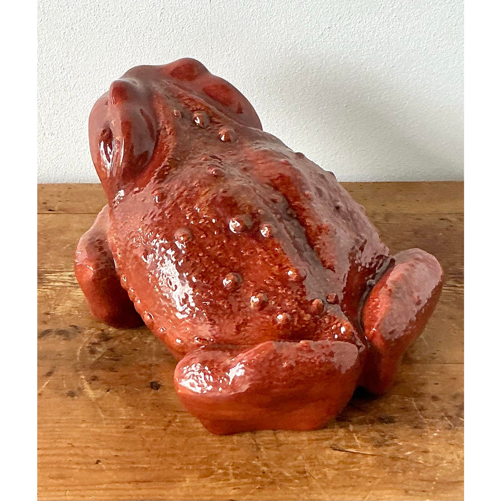 Vintage Boho Monumental Glazed Ceramic Frog - Top view