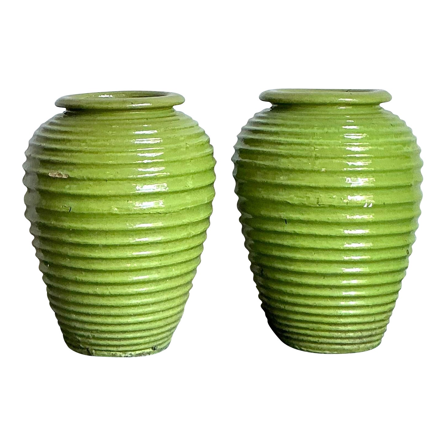 Vintage Boho Monumental Glazed Ceramic Urns - A Pair - Detail view
